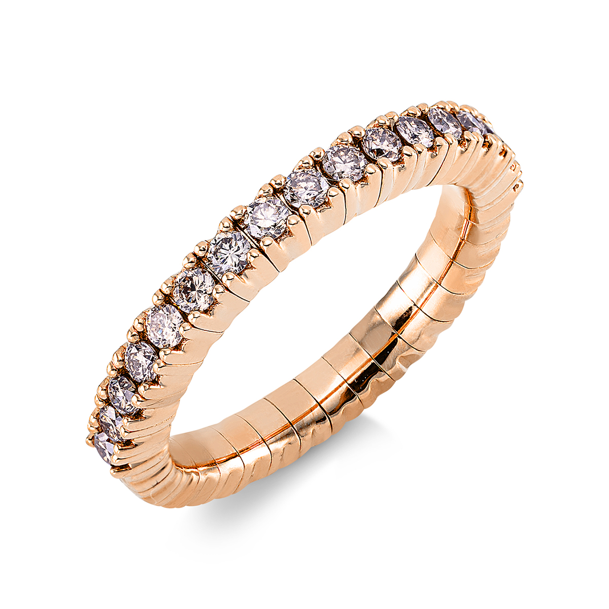 Memoire halb Ring 4er-Krappe 18kt Rotgold Flex-Band, variabel mit 0,48ct Diamanten