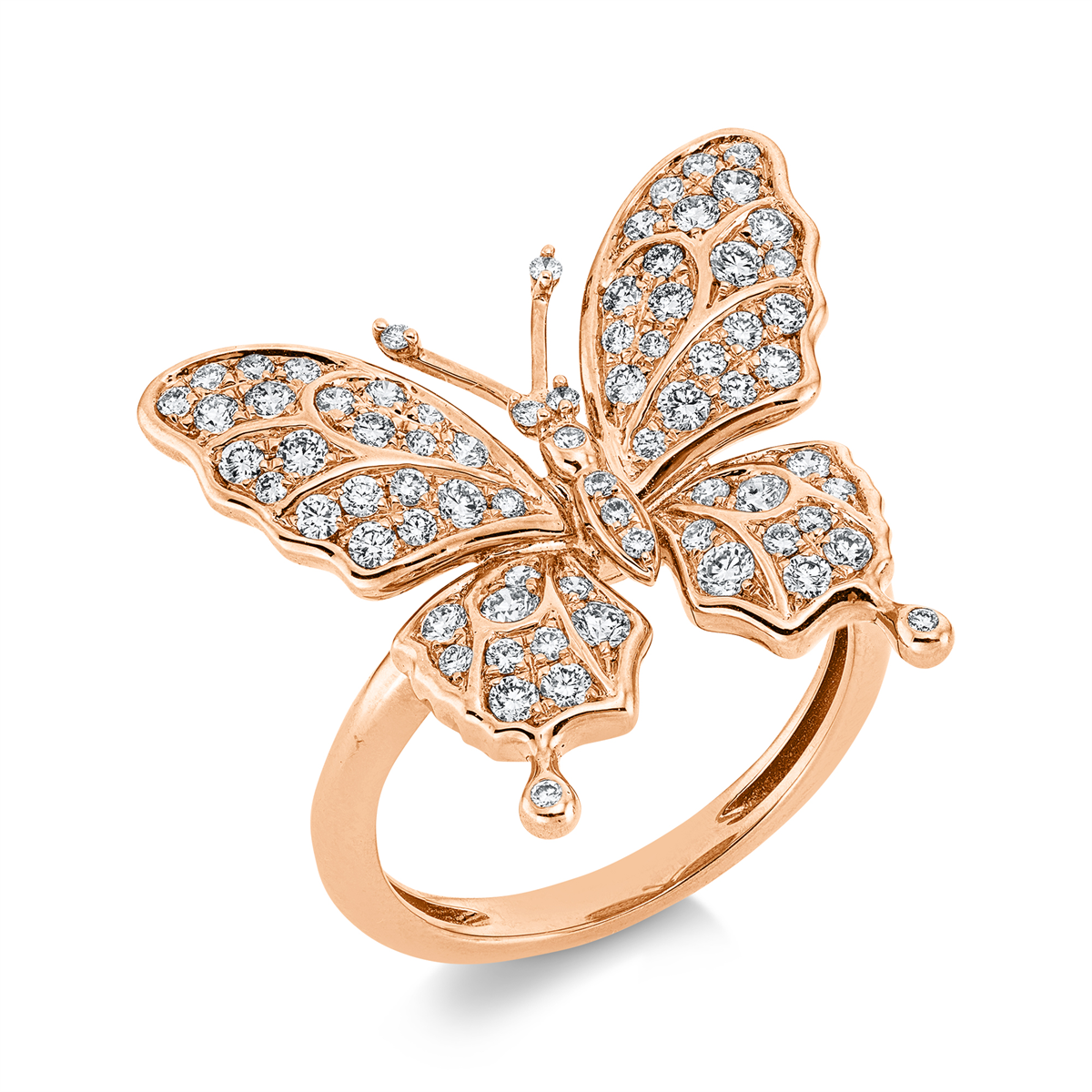 Ring  18kt Rotgold  Schmetterling mit 0,78ct Diamanten