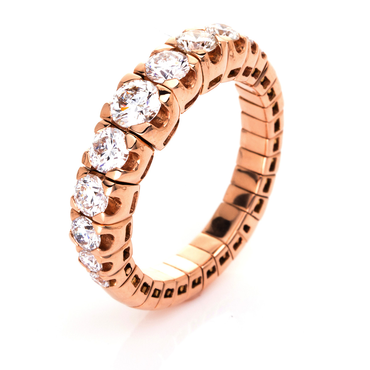 Ring 4er-Krappe 18kt Rotgold Flex-Band, variabel mit 1,23ct Diamanten