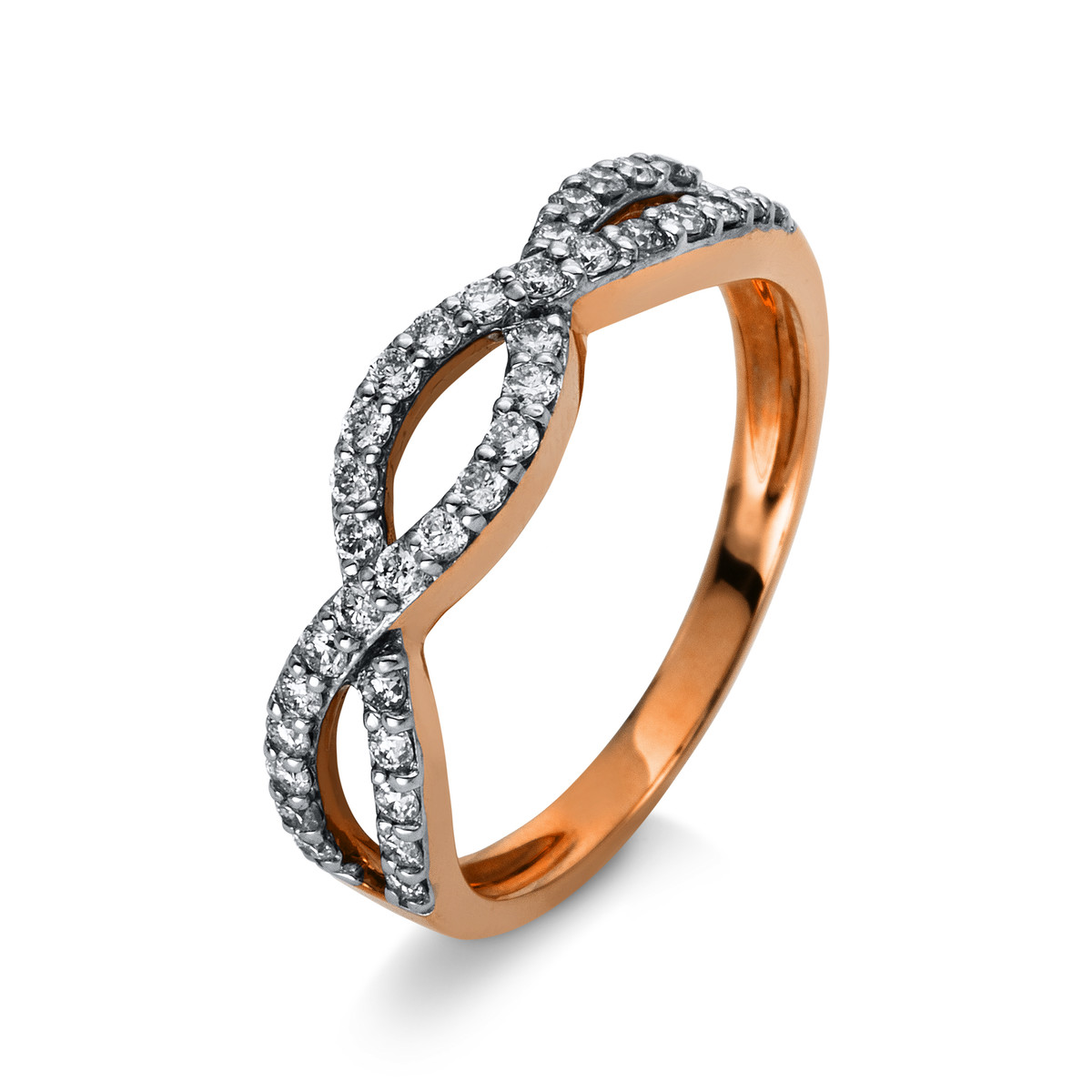 Ring  18kt Rotgold Fassung rhodiniert Infinity mit 0,39ct Diamanten