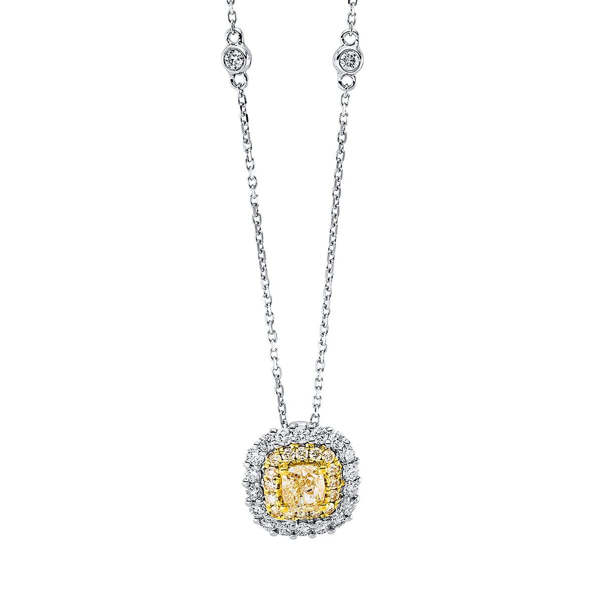 Solitaire Collier 4er-Krappe 18kt Weißgold / Gelbgold mit ZÖ 40 cm + 43 cm mit 1,28ct Diamanten