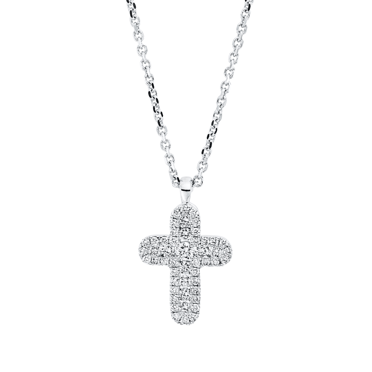 Collier 18 kt WG Kreuz, mit ZÖ 40 cm + 43 cm