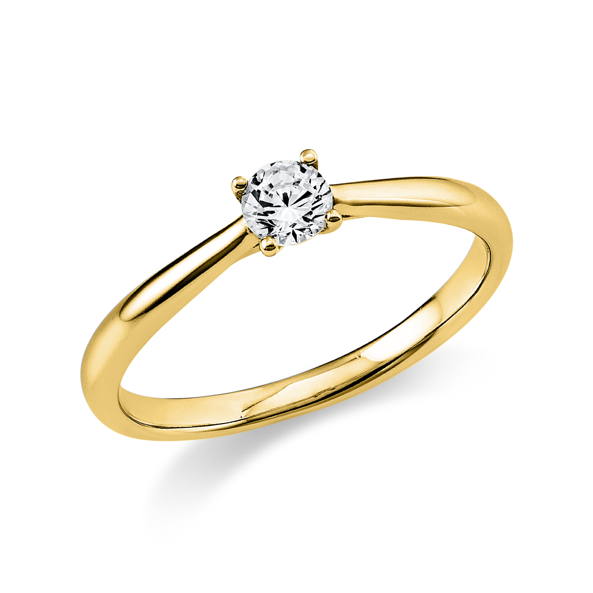 Solitaire Ring 4er-Krappe 14kt Gelbgold mit 0,20ct Diamanten