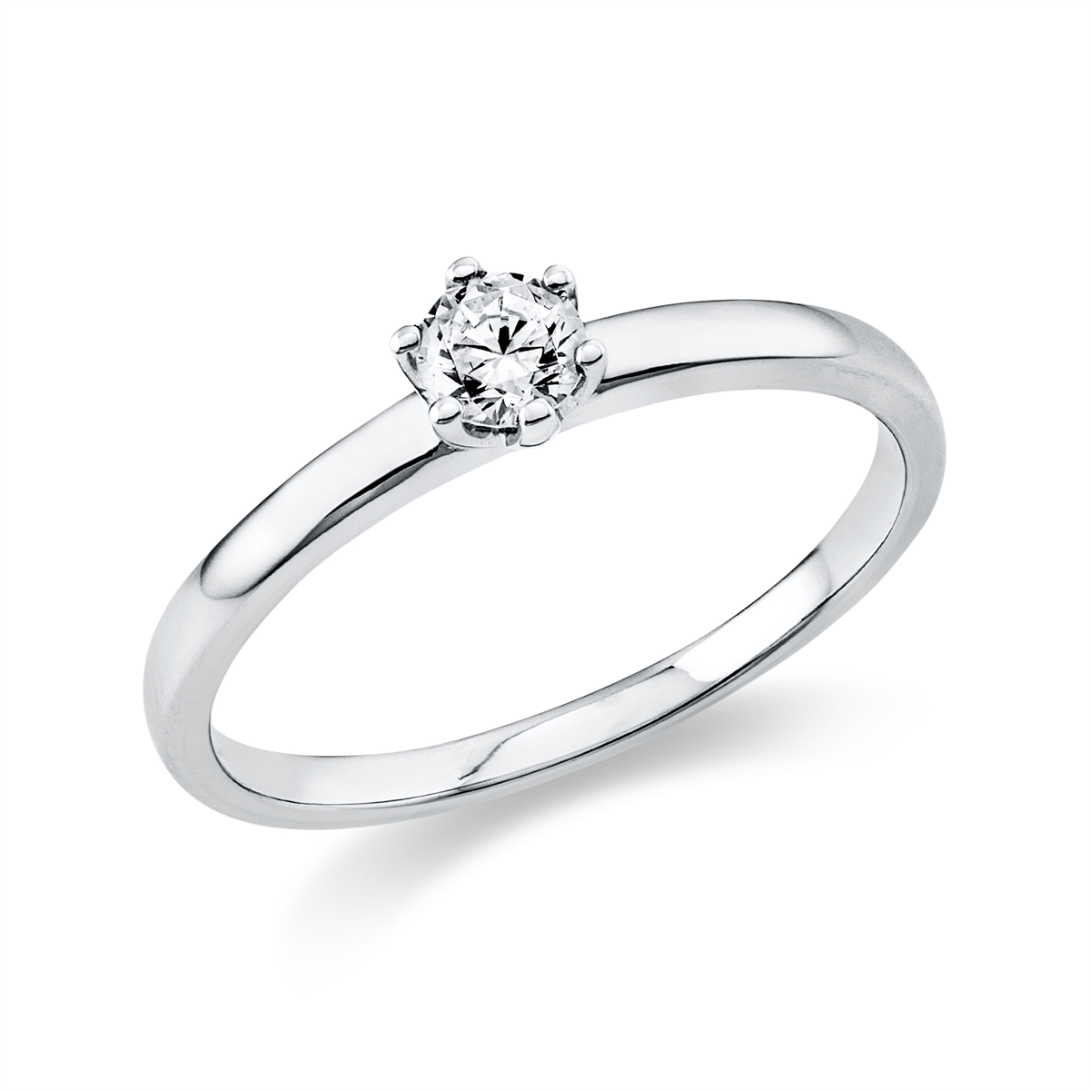 Solitaire Ring 6er-Krappe 14kt Weißgold mit 0,20ct Diamanten