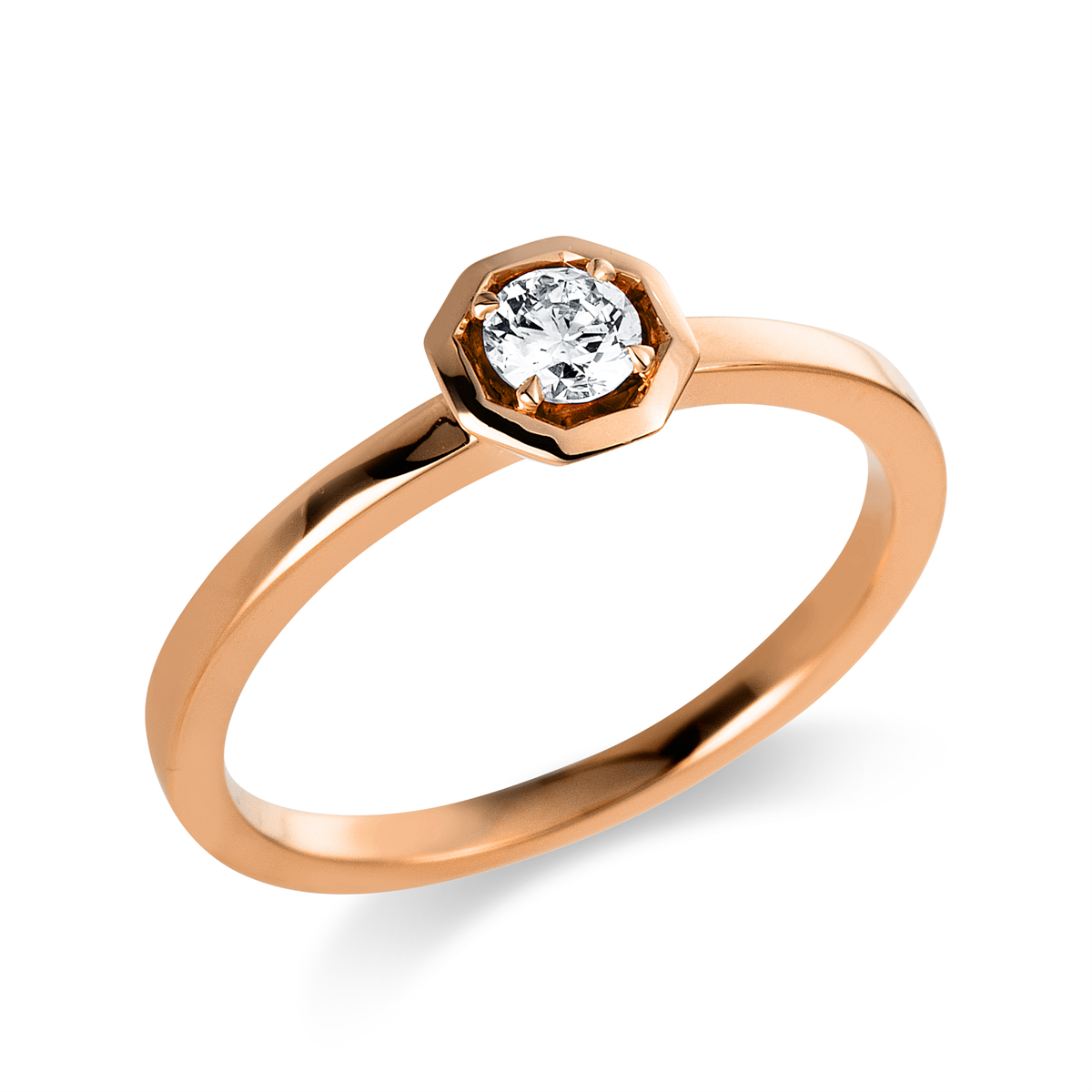 Solitaire Ring 4er-Krappe 18kt Rotgold mit 0,20ct Diamanten