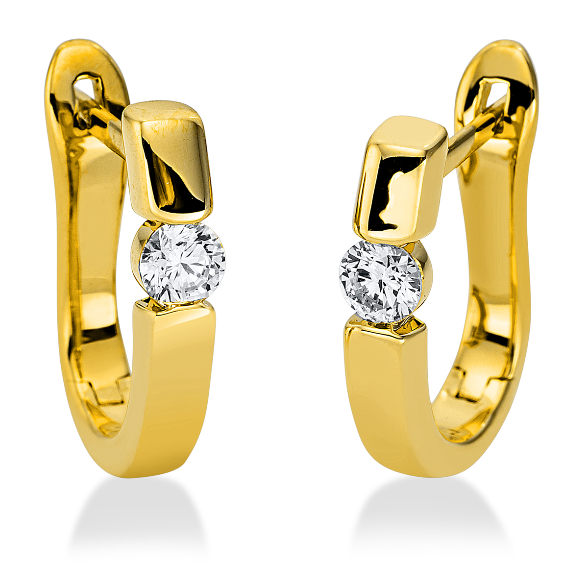 Solitaire Creolen  18kt Gelbgold mit 0,19ct Diamanten