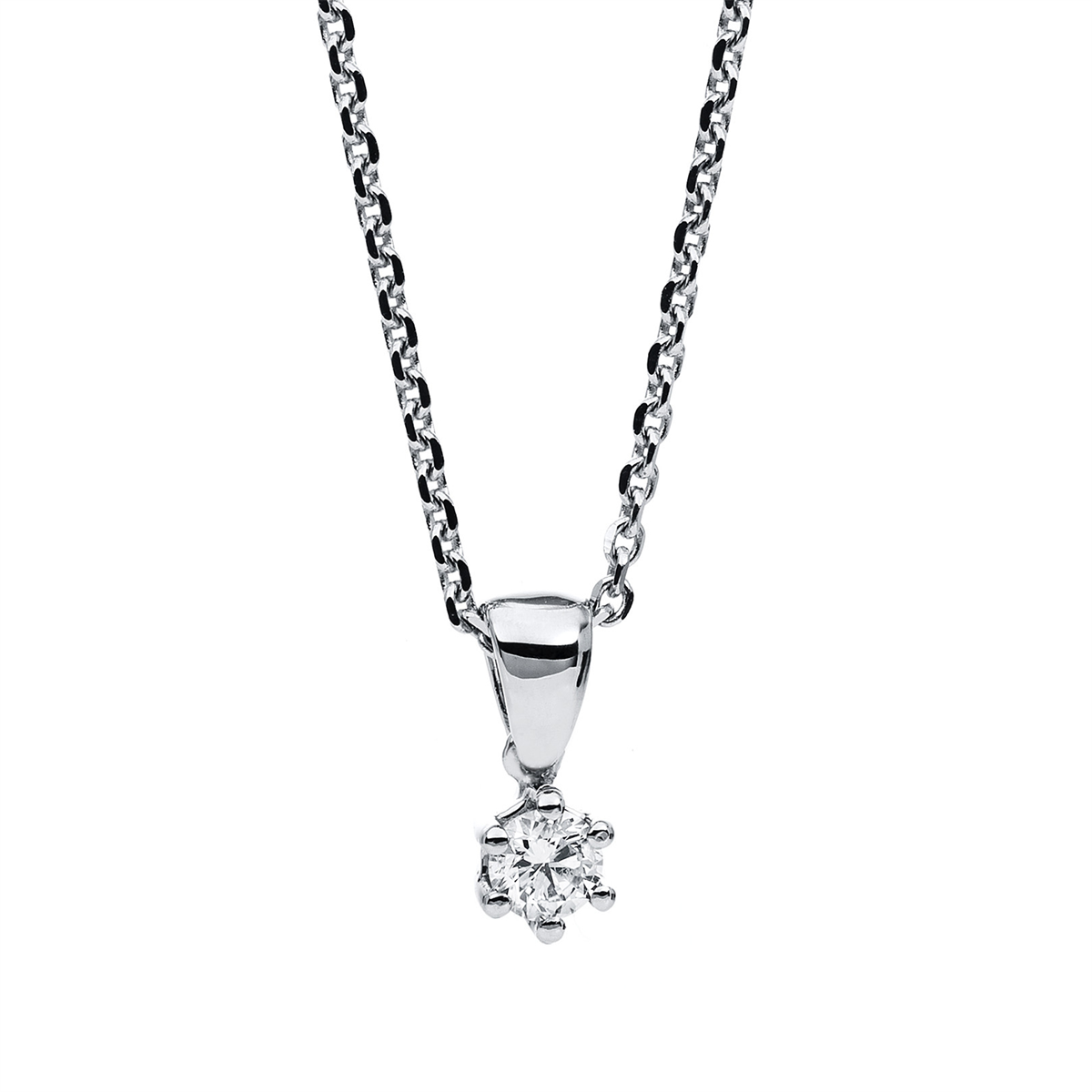 Solitaire Collier 6er-Krappe 14kt Weißgold mit 0,16ct Diamanten