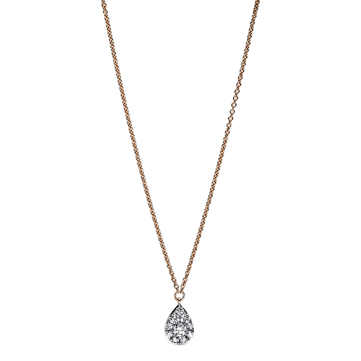 Collier 18 kt RG Tropfen, Fassung rhodiniert