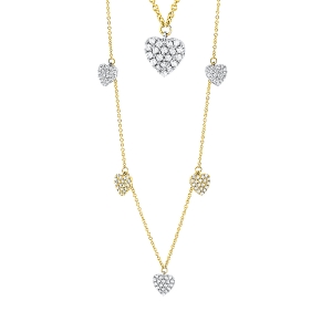 Collier 18 kt GG+WG Herz, mit ZÖ 40 cm + 43 cm