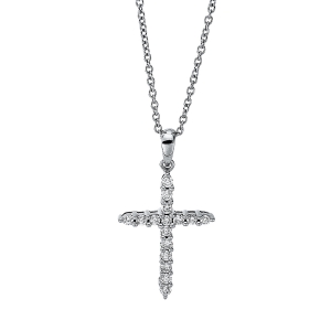 Collier 18 kt GG Kreuz, Fassung rhodiniert