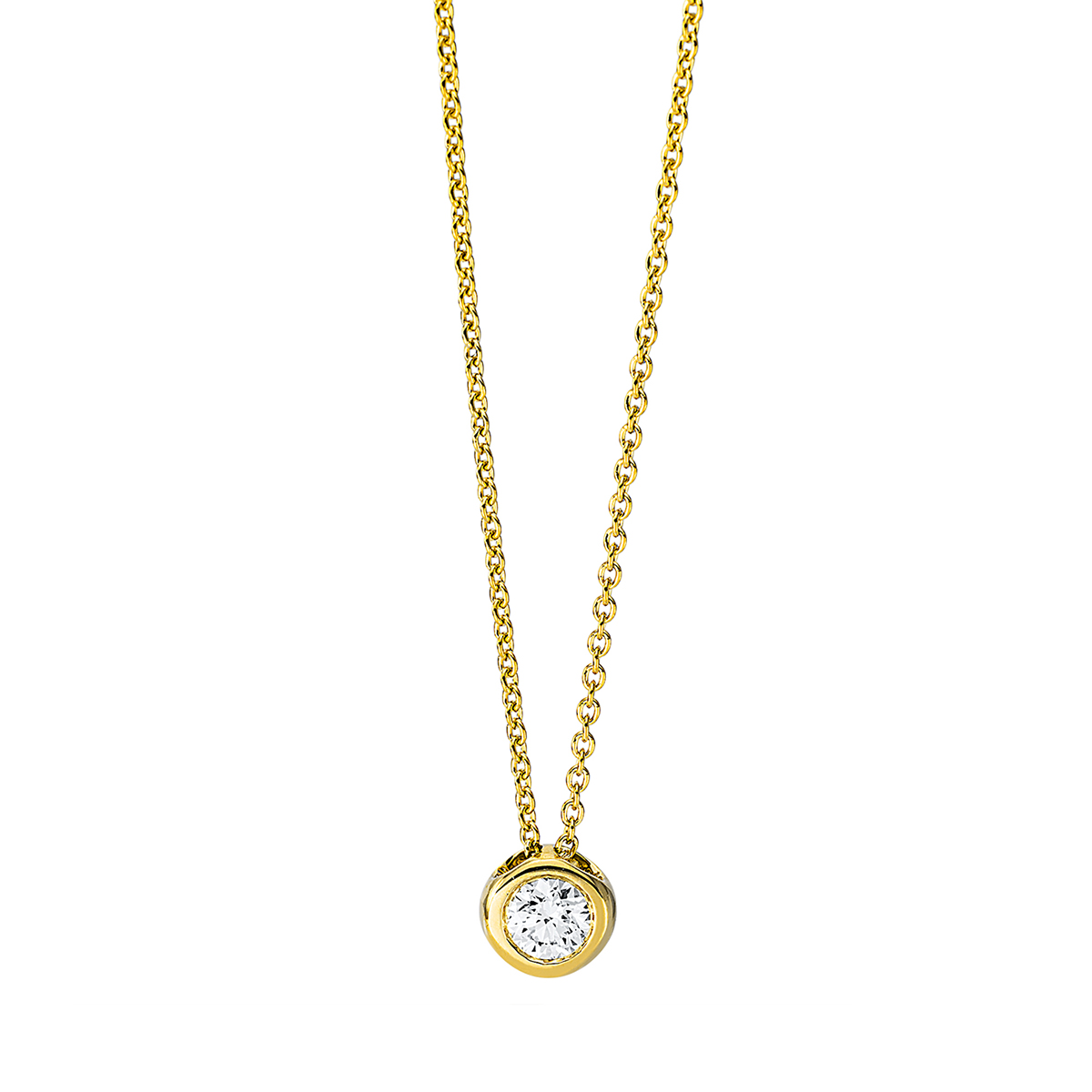 Solitaire Collier Zarge 18kt Gelbgold mit ZÖ 42 cm mit 0,15ct Diamanten