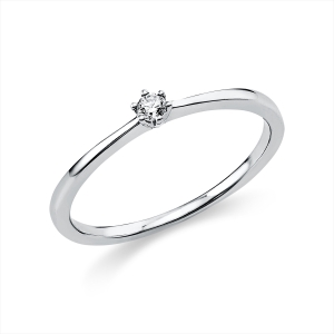 Solitaire Ring 6er-Krappe 14kt Weißgold mit 0,05ct Diamanten