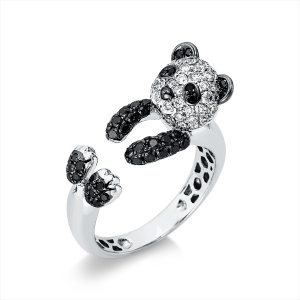 Ring 18 kt WG Panda, Fassung teils schwarz rhodinie