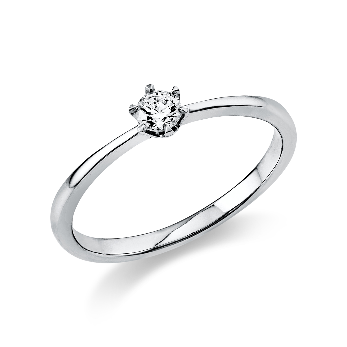 Solitaire Ring 6er-Krappe 950PL Platin mit 0,15ct Diamanten