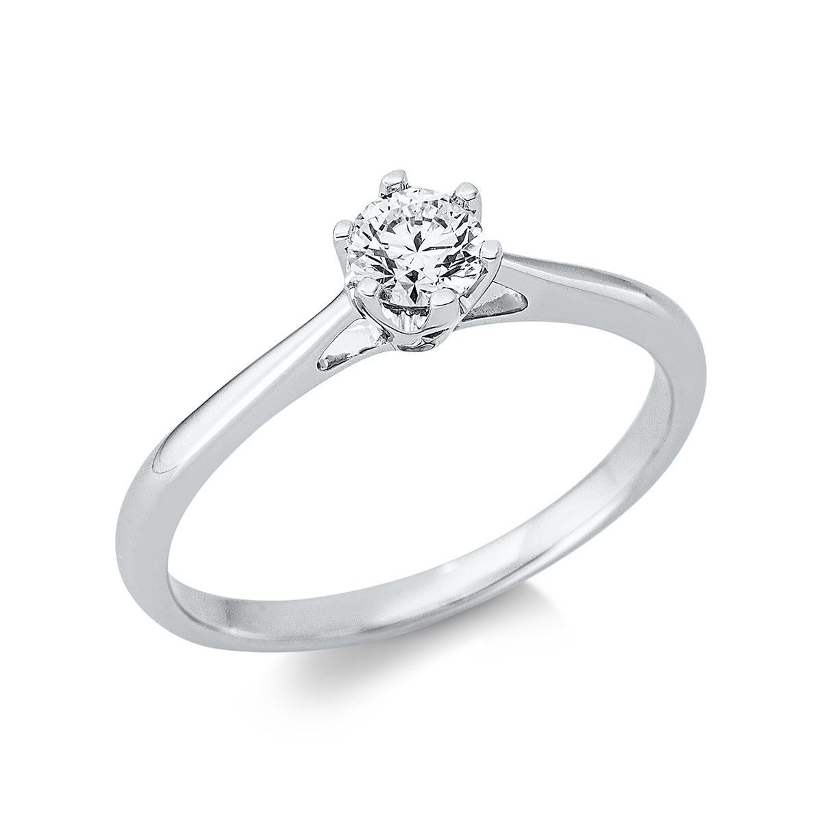 Solitaire Ring 6er-Krappe 18kt Weißgold mit 0,29ct Diamanten