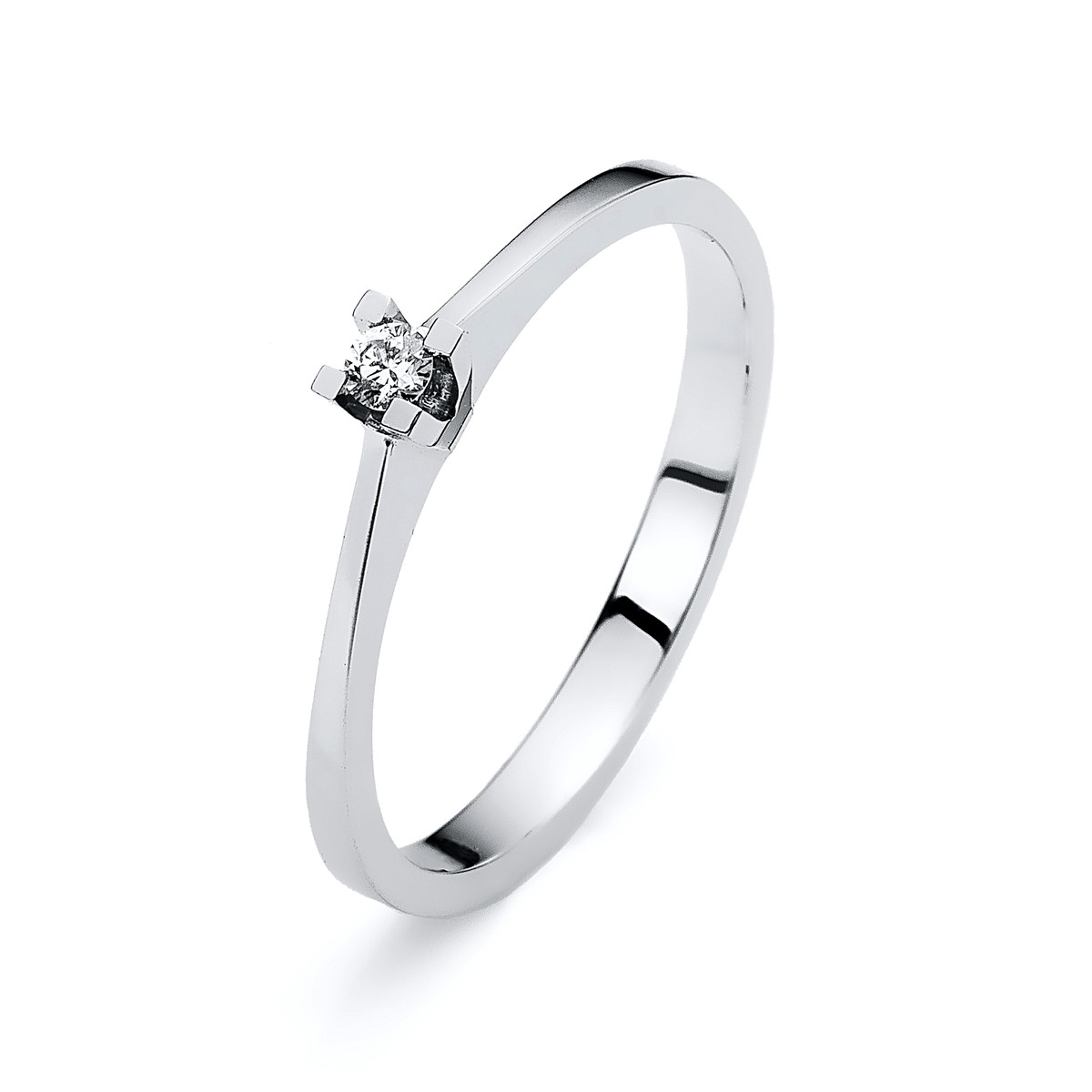 Solitaire Ring 4er-Krappe 14kt Weißgold mit 0,07ct Diamanten