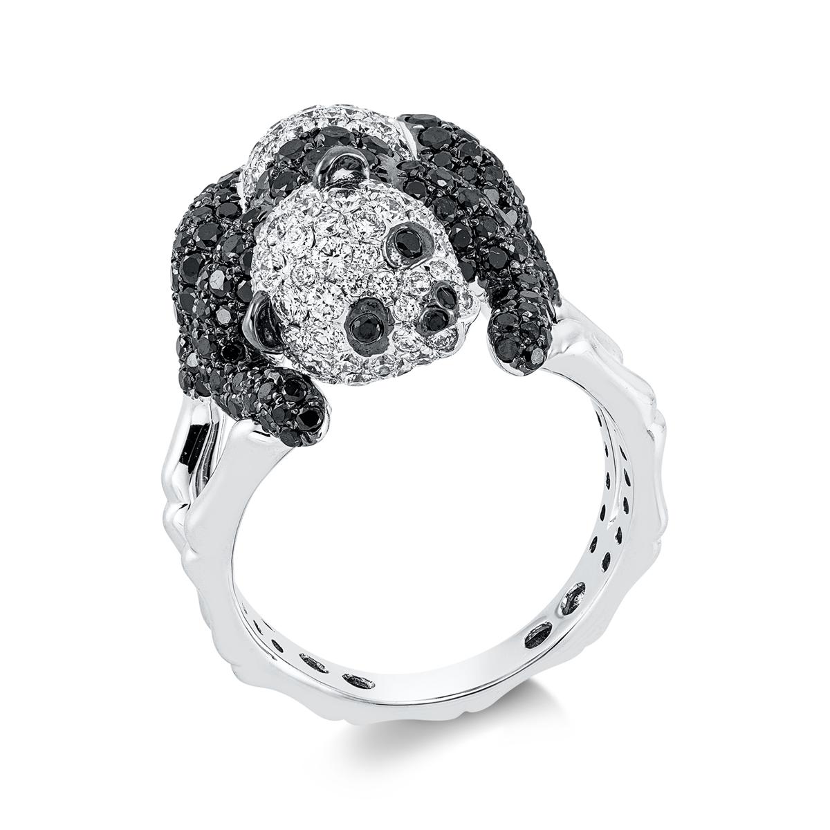 Ring 18 kt WG panda, Fassung teils schwarz rhodinie