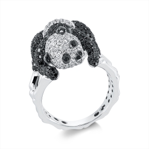 Ring 18 kt WG panda, Fassung teils schwarz rhodinie