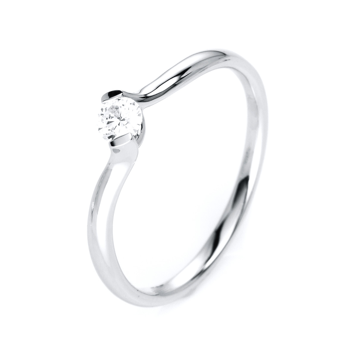 Solitaire Ring 2er-Krappe 14kt Weißgold mit 0,15ct Diamanten