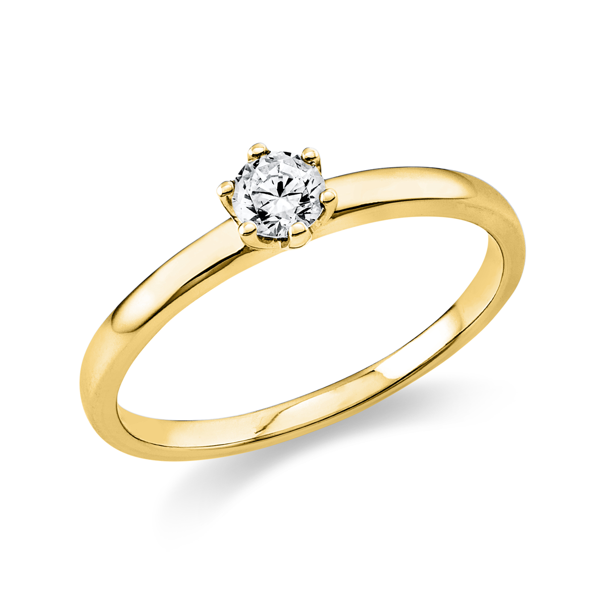 Solitaire Ring 6er-Krappe 14kt Gelbgold mit 0,20ct Diamanten