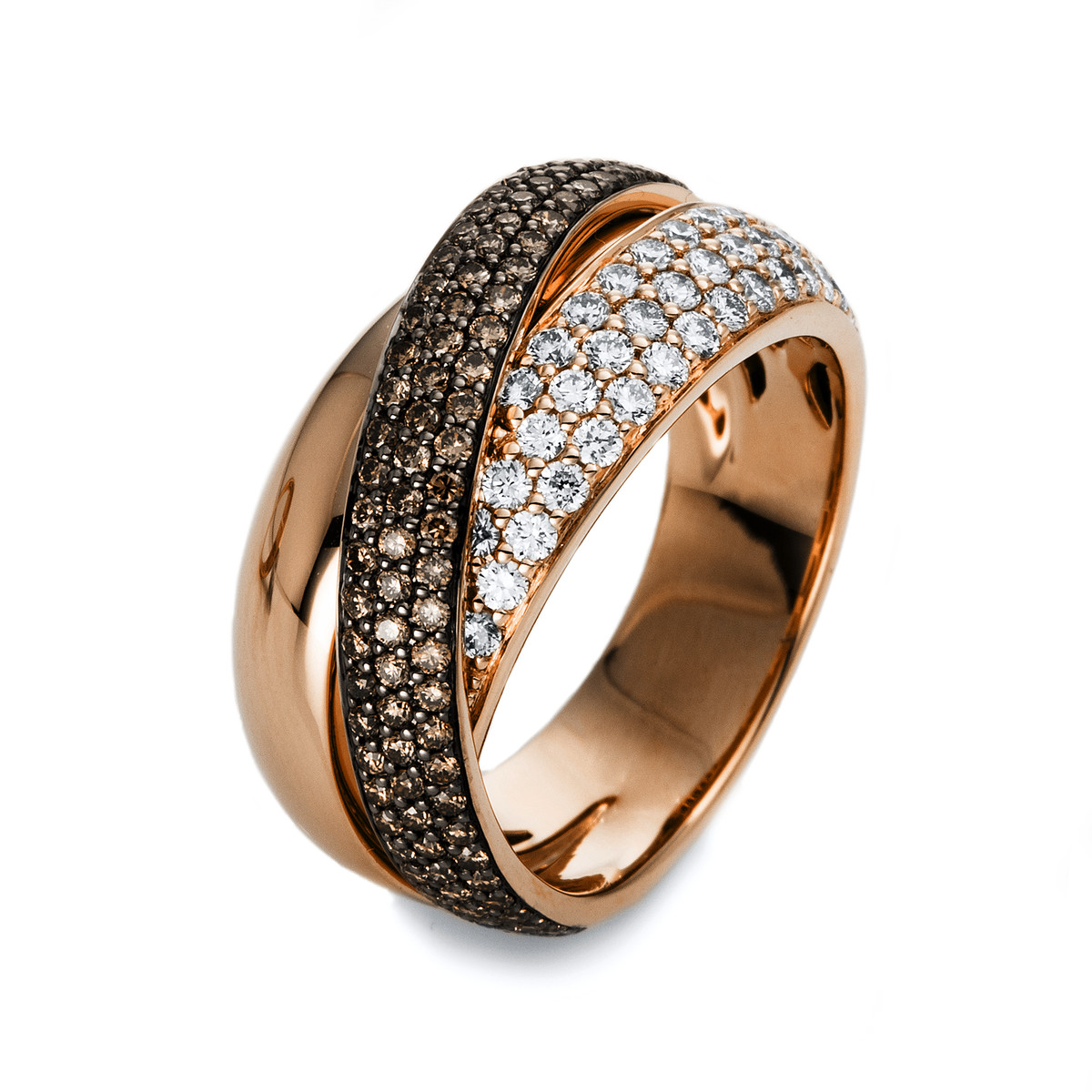 Pavé Ring  18kt Rotgold Fassung teils schwarz rhodinie mit 1,21ct Diamanten