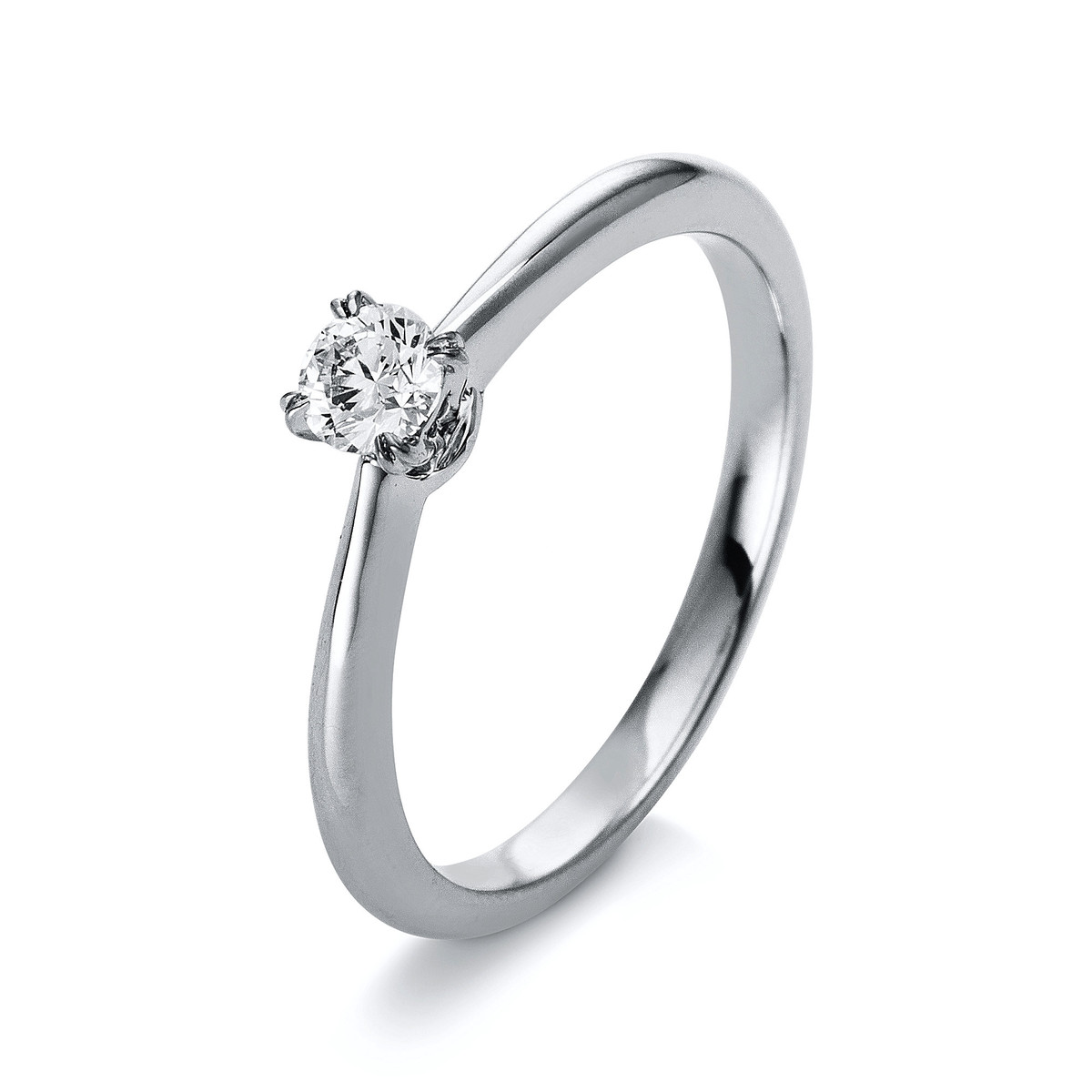 Solitaire Ring 4er-Krappe 18kt Weißgold Platin 950 76303631 mit 0,20ct Diamanten