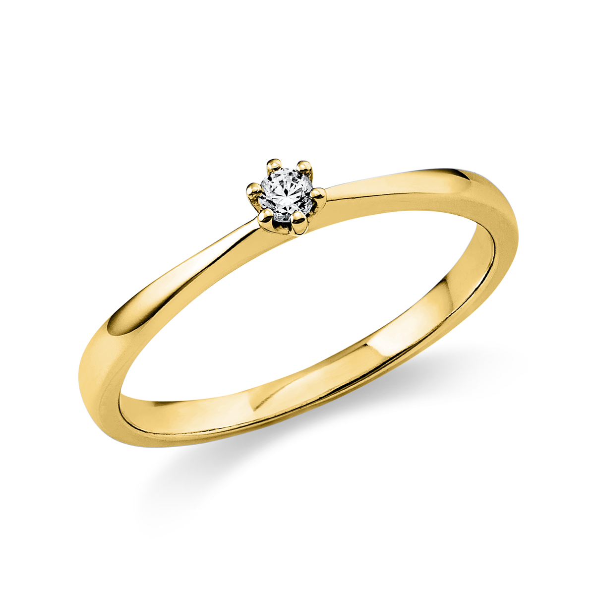 Solitaire Ring 6er-Krappe 14kt Gelbgold mit 0,05ct Diamanten