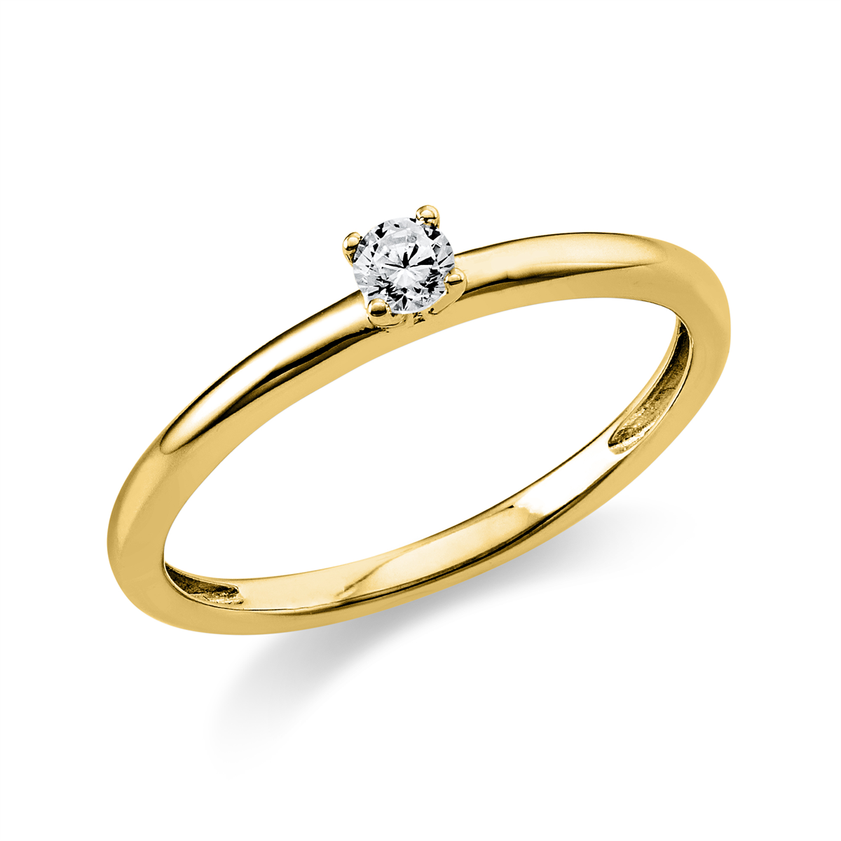 Solitaire Ring 4er-Krappe 14kt Gelbgold mit 0,10ct Diamanten