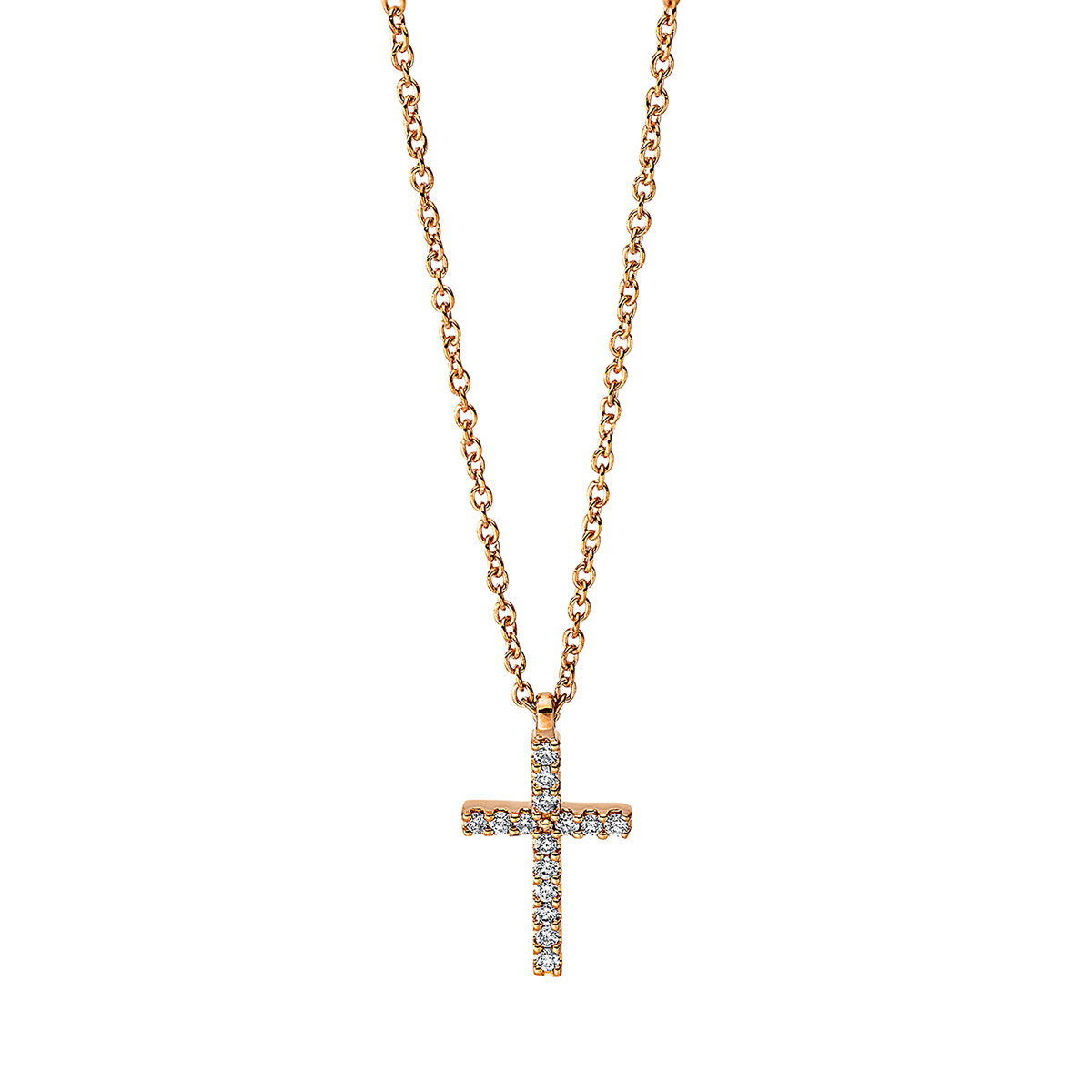 Collier 18 kt RG Kreuz, mit ZÖ 42 cm