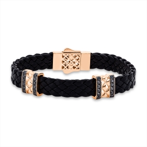 Armband 14 kt RG, Fassung schwarz, Schwarz cord