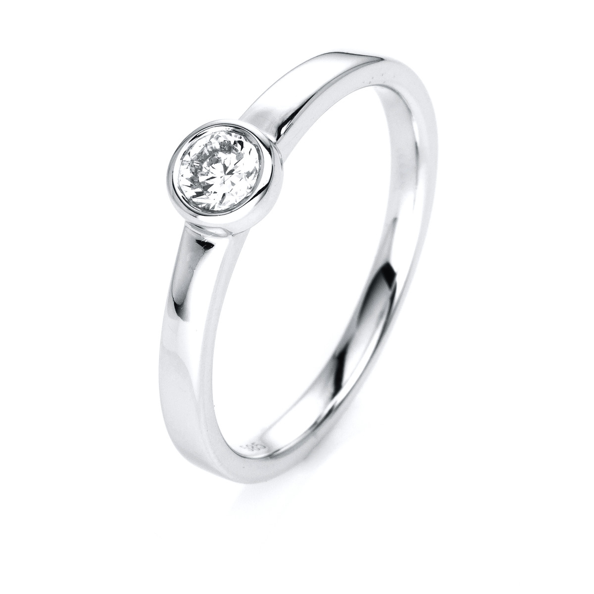 Solitaire Ring Zarge 14kt Weißgold mit 0,25ct Diamanten