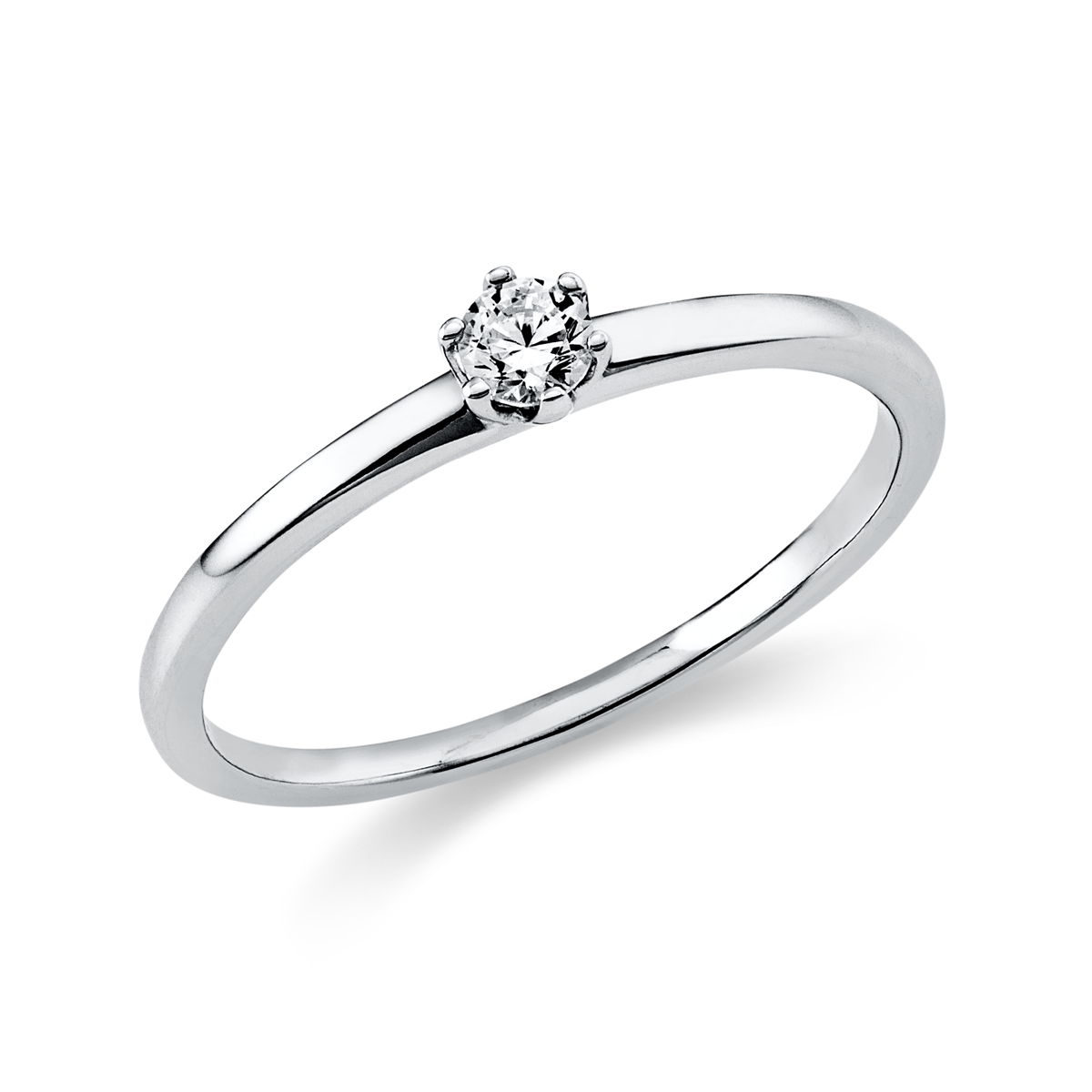 Solitaire Ring 6er-Krappe 18kt Weißgold mit 0,10ct Diamanten