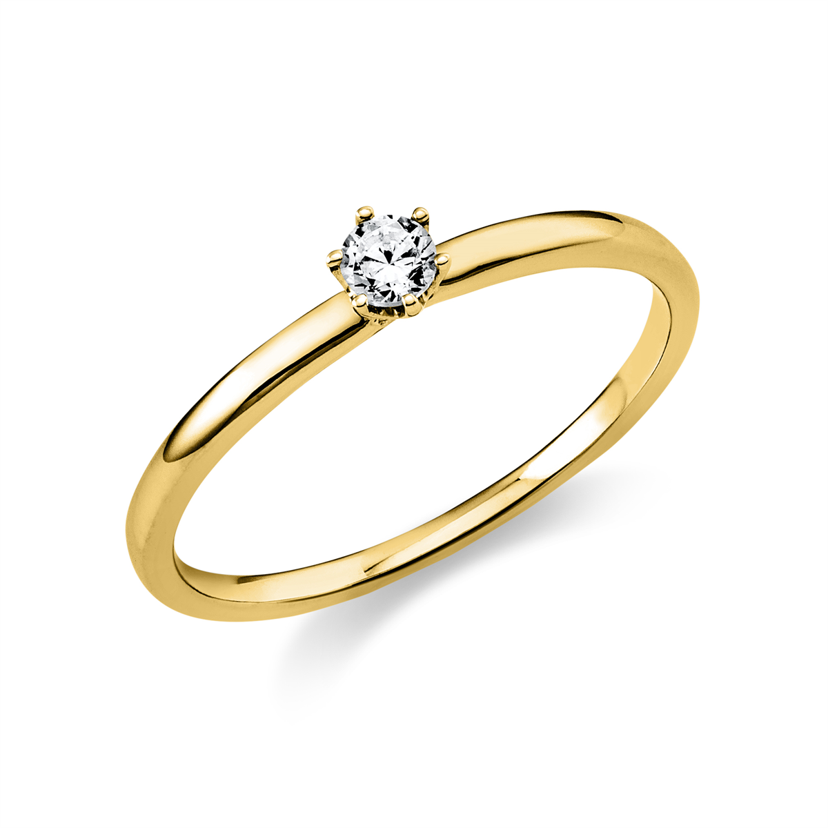 Solitaire Ring 6er-Krappe 14kt Gelbgold mit 0,10ct Diamanten