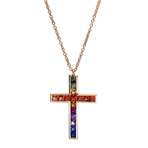 Collier 18 kt RG Kreuz, mit ZÖ 40 cm + 43 cm