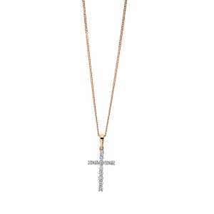 Collier 18 kt RG Kreuz, Fassung rhodiniert