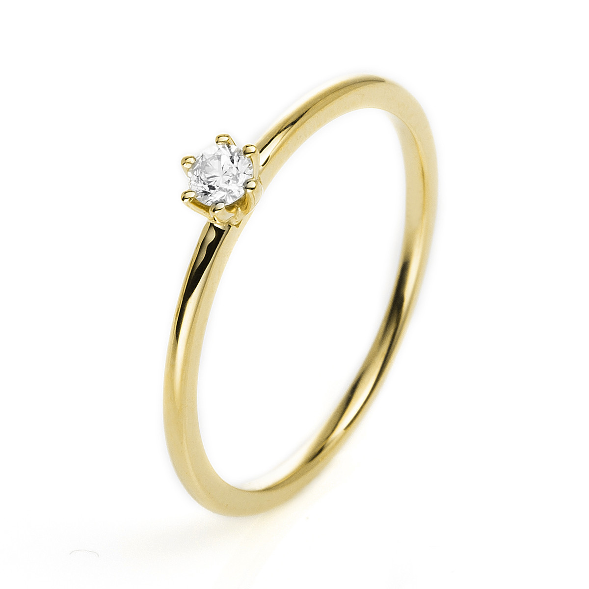 Solitaire Ring 6er-Krappe 18kt Gelbgold mit 0,10ct Diamanten