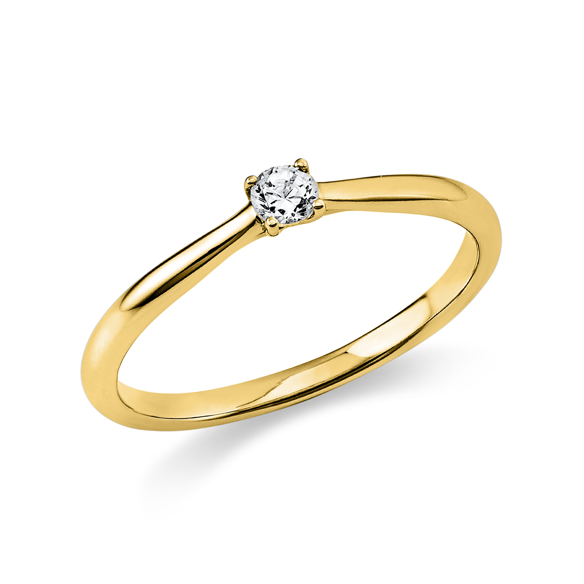 Solitaire Ring 4er-Krappe 18kt Gelbgold mit 0,10ct Diamanten