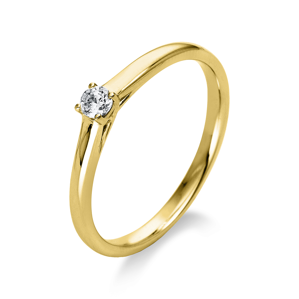 Solitaire Ring 4er-Krappe 14kt Gelbgold mit 0,10ct Diamanten