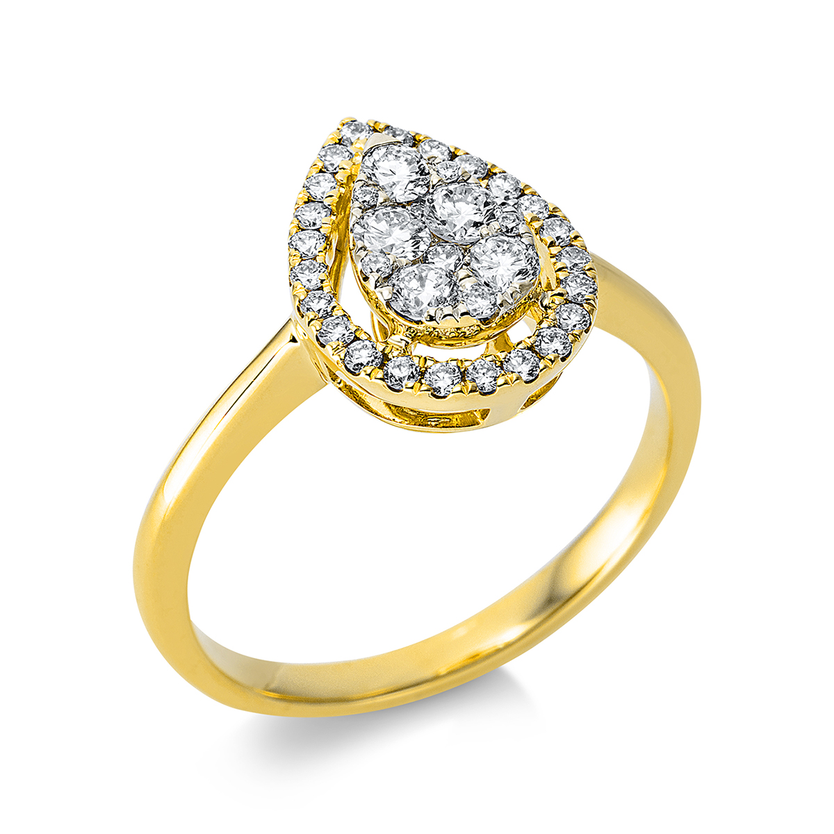 Ring 18 kt GG Tropfen, Fassung rhodiniert