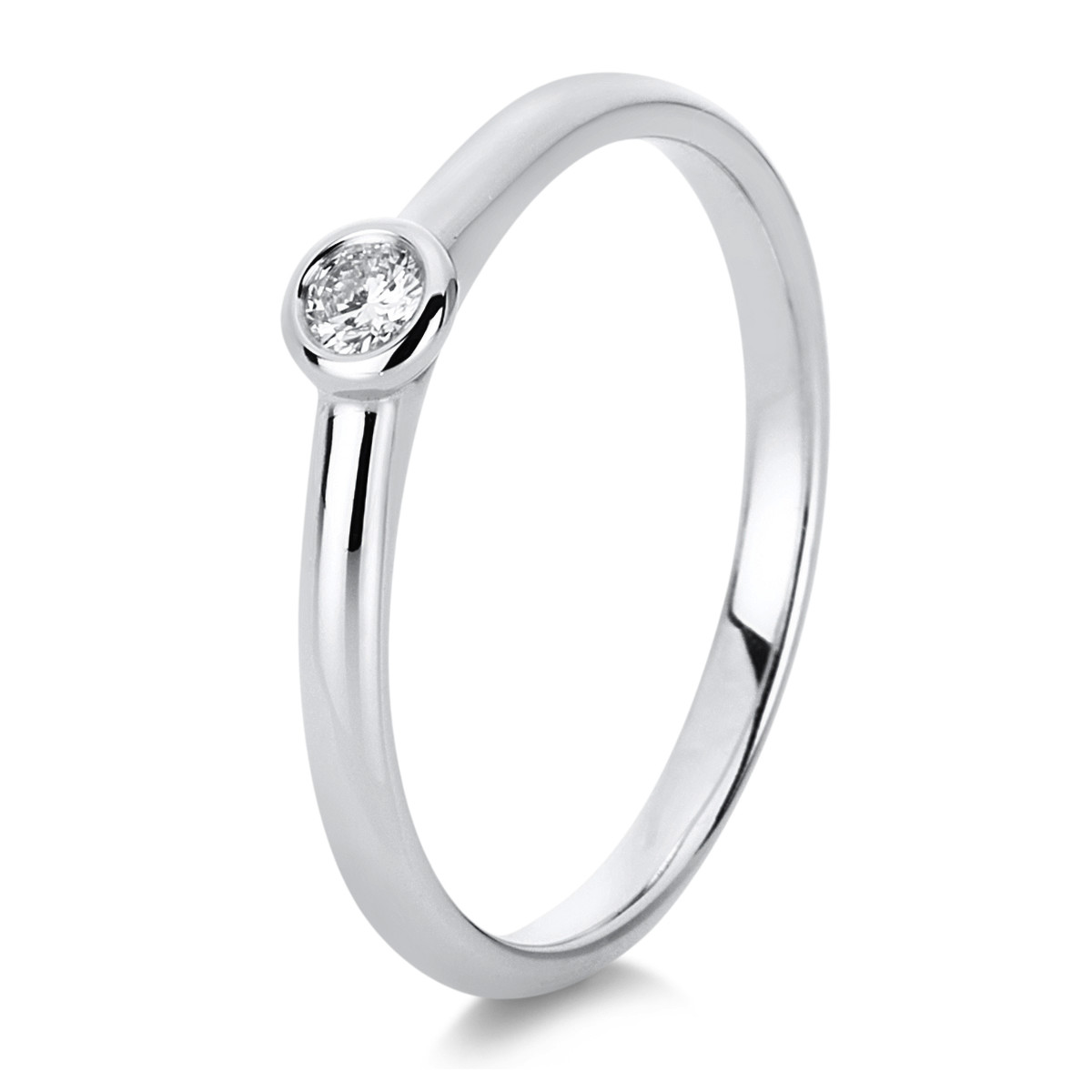 Solitaire Ring Zarge 14kt Weißgold mit 0,20ct Diamanten
