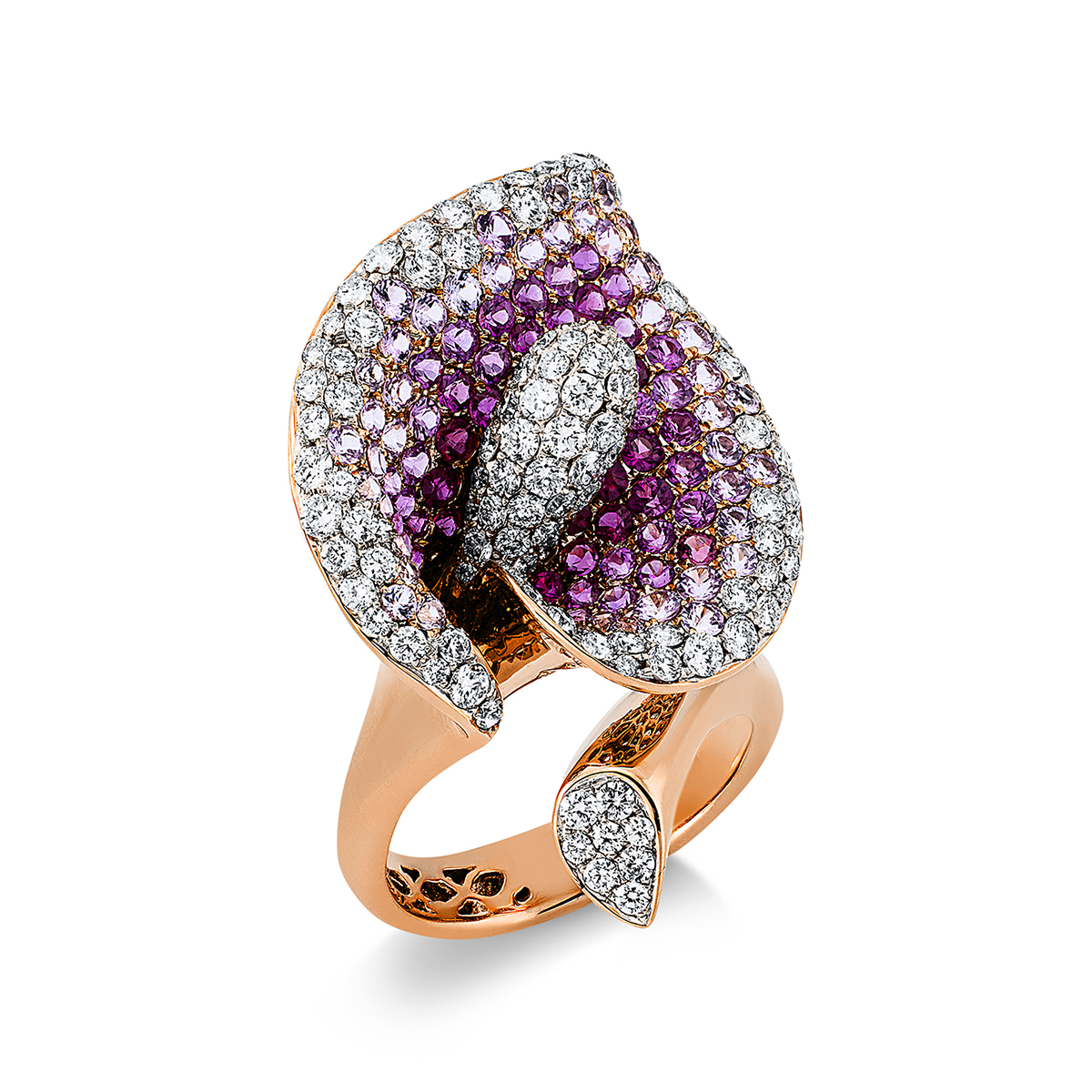 Ring 18 kt RG Blume/Blumen, Fassung rhodiniert