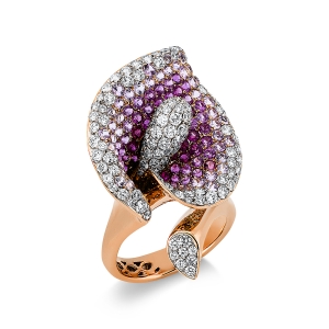 Ring 18 kt RG Blume/Blumen, Fassung rhodiniert