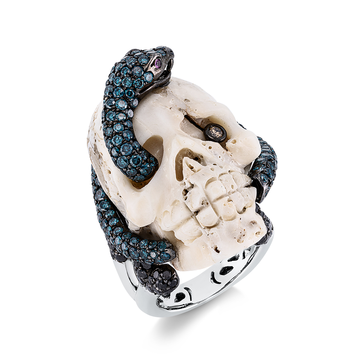 Ring 18 kt WG Totenkopf, teils schwarz rhodiniert
