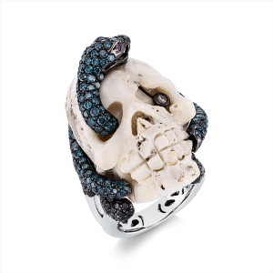 Ring 18 kt WG Totenkopf, teils schwarz rhodiniert