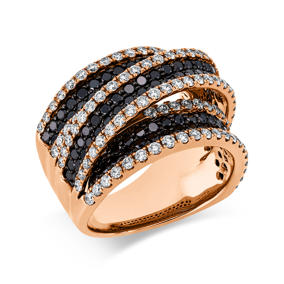 Ring 18 kt RG, Fassung teils schwarz rhodinie