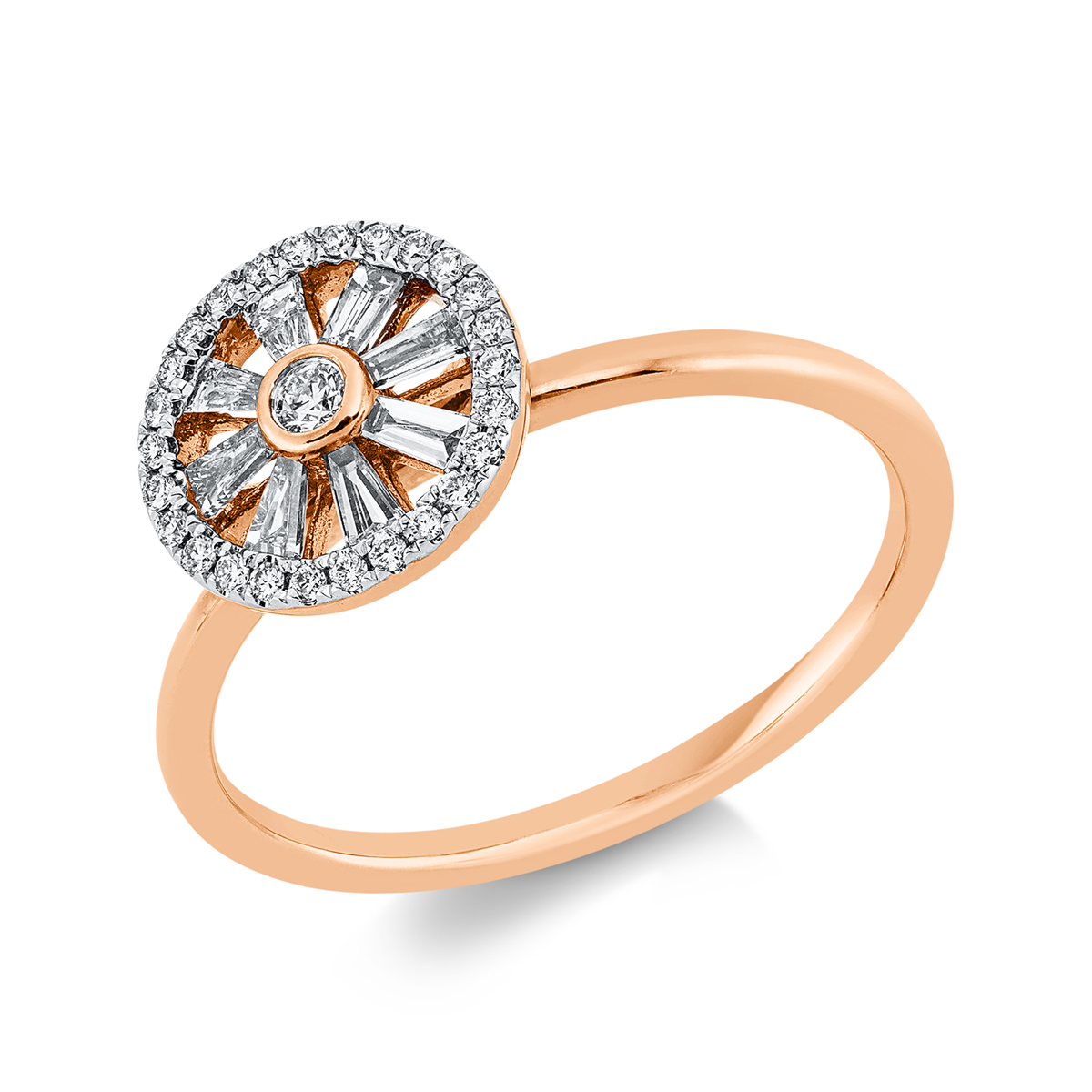 Ring 14 kt RG, Fassung rhodiniert