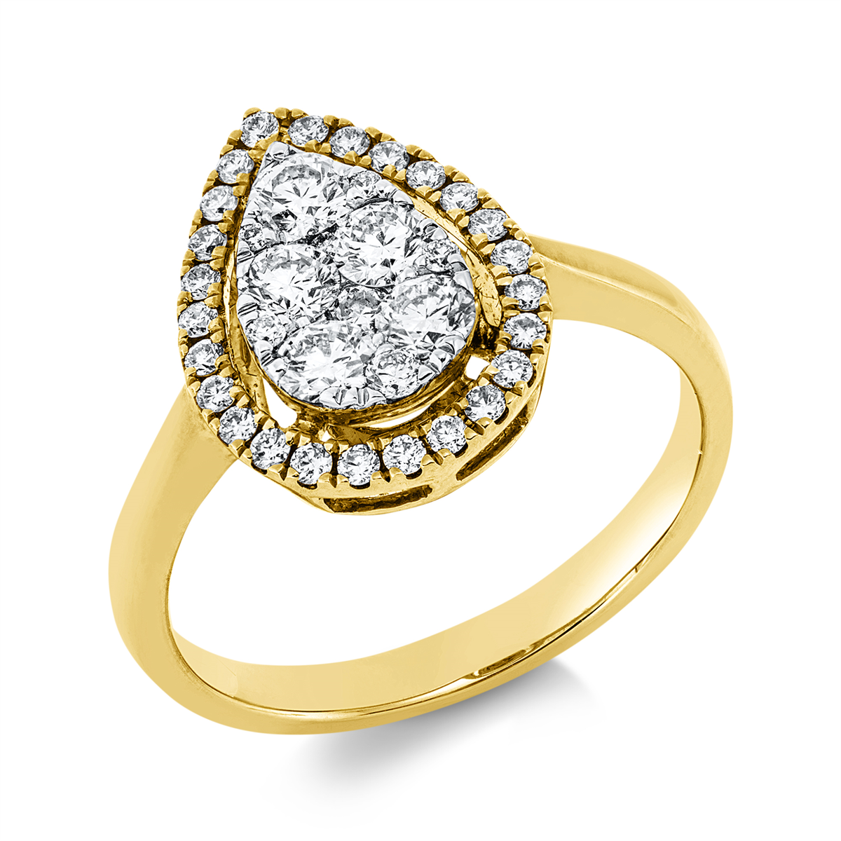 Ring 18 kt GG Tropfen, Fassung rhodiniert