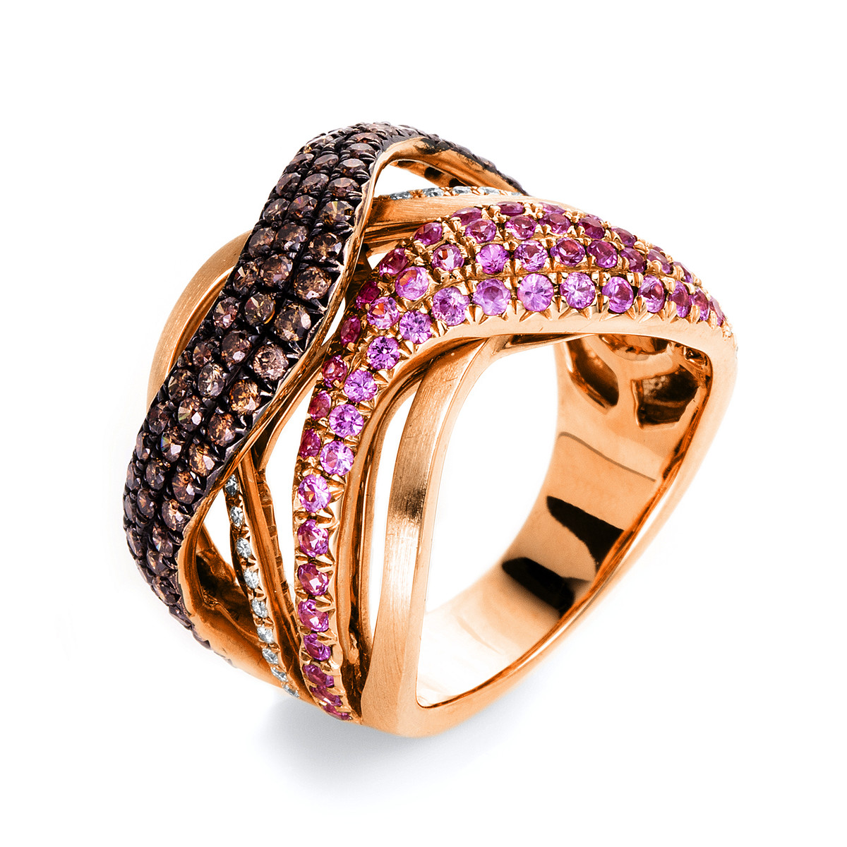 Pavé Ring  18kt Rotgold mit Farbstein