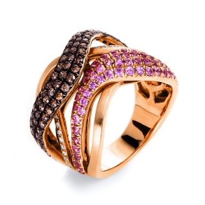 Pavé Ring  18kt Rotgold mit Farbstein