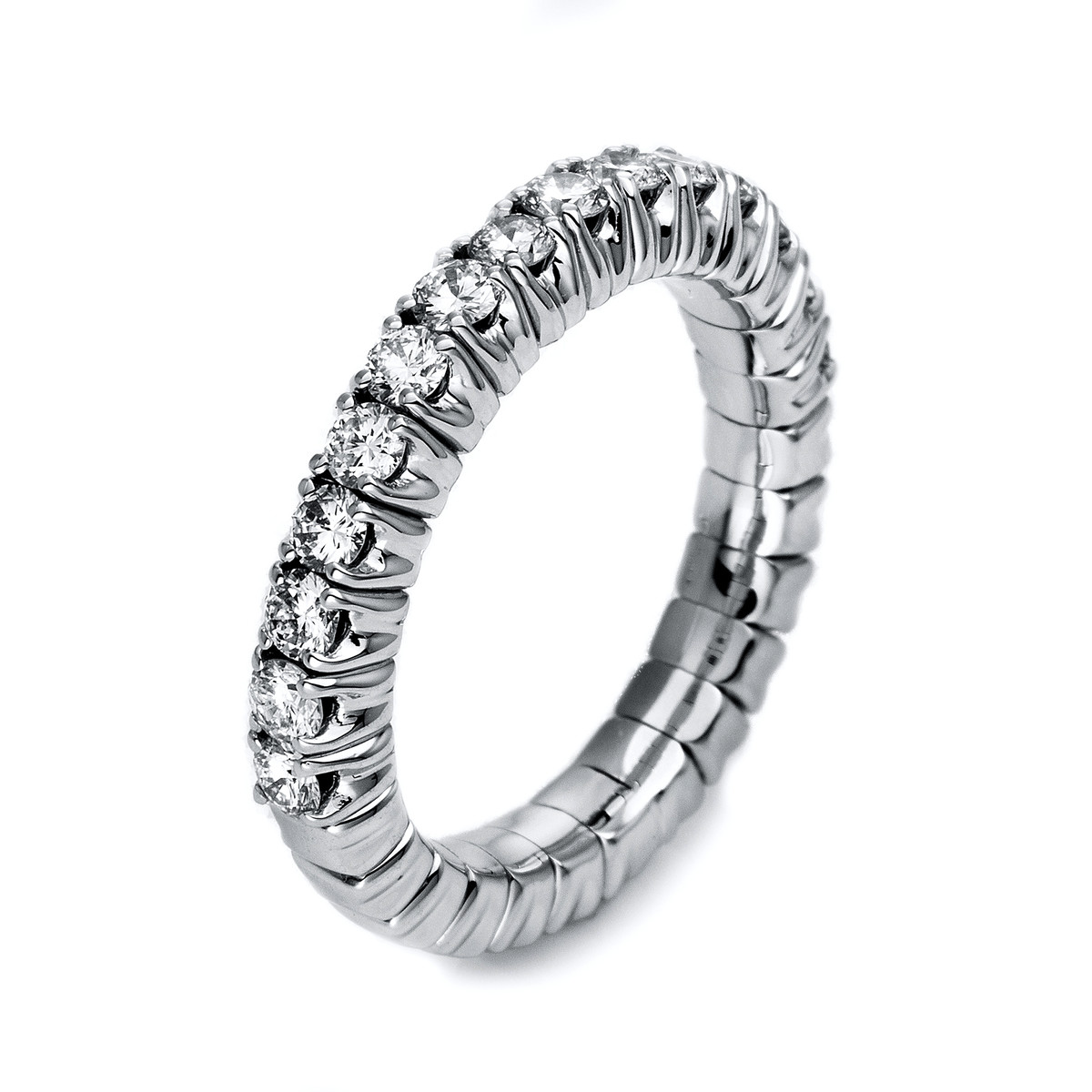Memoire halb Ring 4er-Krappe 18kt Weißgold Flex-Band, variabel, rhodinier mit 0,75ct Diamanten
